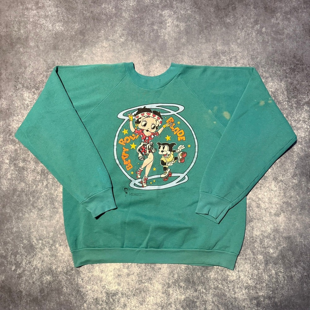Vintage 1995 Betty Boop Rollerblade Crewneck Sweatshirt XL‎ Green USA